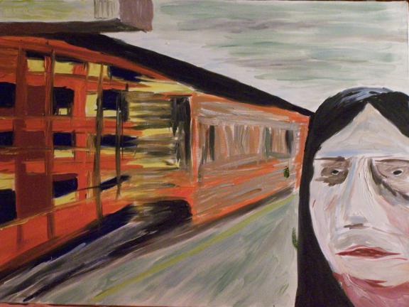 27. Alessandra, Metropolitana. Bruxelles. Olio su tela 70 x 50